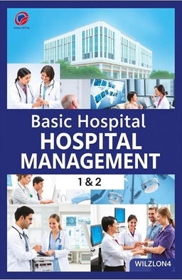A visually appealing book cover for 'Basic Hospital Management 1 & 2'