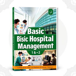 A captivating book cover for 'Basic Hospital Management 1 & 2' tailored to a Pakistani context