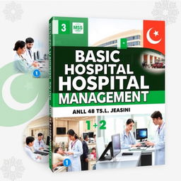 A captivating book cover for 'Basic Hospital Management 1 & 2' tailored to a Pakistani context