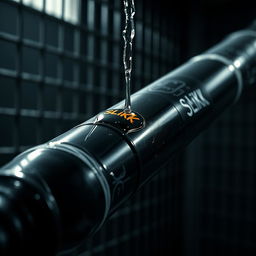 A close-up image of a large black baseball bat wrapped in clear plastic