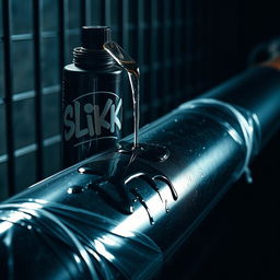 A close-up image of a large black baseball bat wrapped in clear plastic