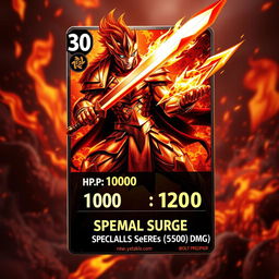 A striking trading card design featuring a Metallic Fire Warrior character, exuding power and readiness for battle