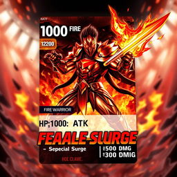 A striking trading card design featuring a Metallic Fire Warrior character, exuding power and readiness for battle