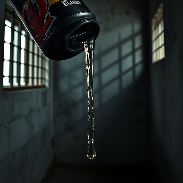 A close-up view of a large black baseball bat wrapped in transparent plastic, with clear oil pouring from a big black lube container featuring a vibrant 'SLiKK' graffiti logo