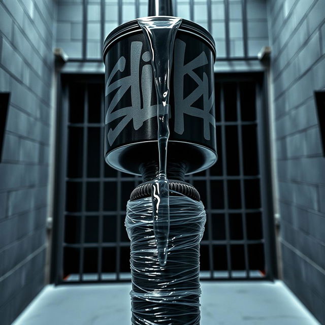 A close-up view of a huge black baseball bat wrapped in clear plastic