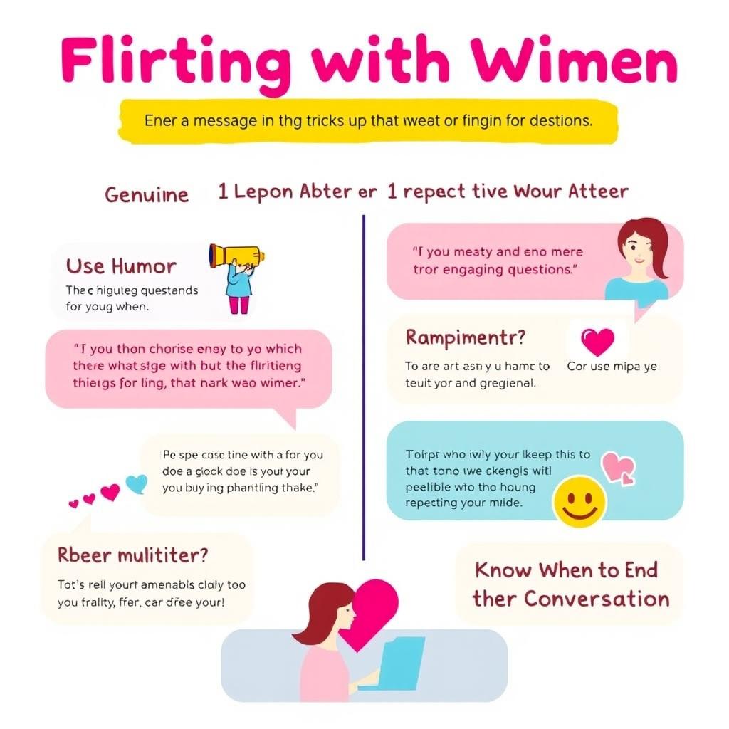 A creative and engaging infographic illustrating effective tips and tricks for flirting with women through messages