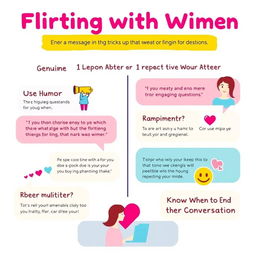 A creative and engaging infographic illustrating effective tips and tricks for flirting with women through messages