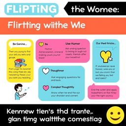 A creative and engaging infographic illustrating effective tips and tricks for flirting with women through messages