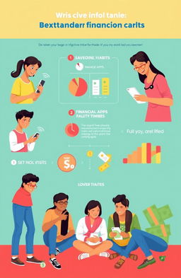 A visually engaging infographic showcasing attractive Indian people managing their finances effectively