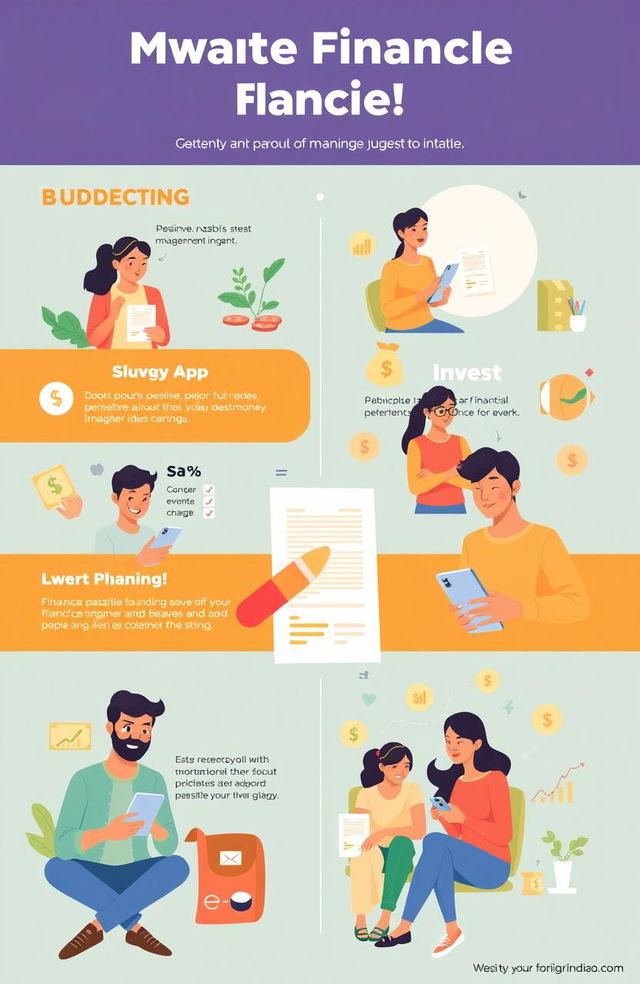 A visually engaging infographic showcasing attractive Indian people managing their finances effectively