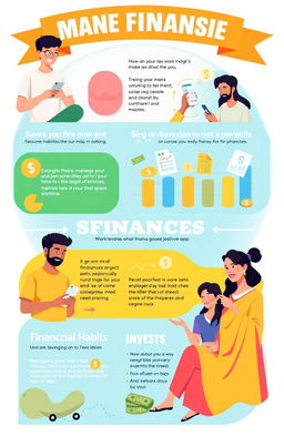 A visually engaging infographic showcasing attractive Indian people managing their finances effectively
