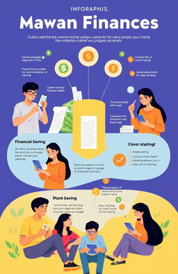 A visually engaging infographic showcasing attractive Indian people managing their finances effectively