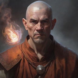 A detailed and stunning HD portrait of an intense Dungeons and Dragons Monk character wielding magic.