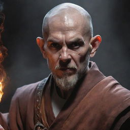 A detailed and stunning HD portrait of an intense Dungeons and Dragons Monk character wielding magic.