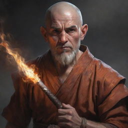 A detailed and stunning HD portrait of an intense Dungeons and Dragons Monk character wielding magic.