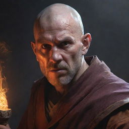 A detailed and stunning HD portrait of an intense Dungeons and Dragons Monk character wielding magic.