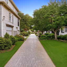 A smoothly paved driveway seamlessly connecting to a charming neighborhood street, lined with well-maintained houses.