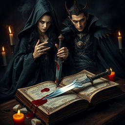 A dark and mystical scene depicting a powerful spell of blood