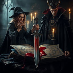 A dark and mystical scene depicting a powerful spell of blood