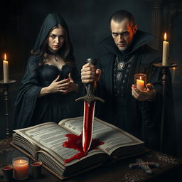 A dark and mystical scene depicting a powerful spell of blood