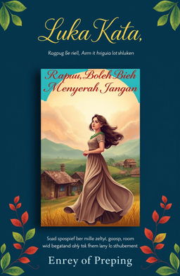 A poetic book cover design for a collection of poems titled 'Luka Kata, Rapuh Boleh Menyerah Jangan'
