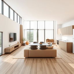 A layout plan for a living room with an integrated kitchen, designed in a spacious area of 7