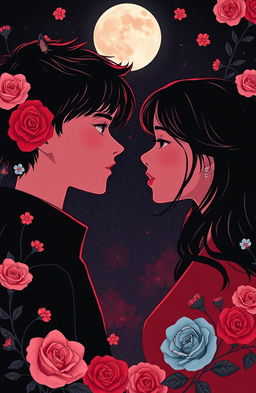 A side profile of a boy and girl gazing into each other's eyes, conveying deep emotion and connection
