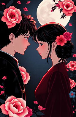 A side profile of a boy and girl gazing into each other's eyes, conveying deep emotion and connection