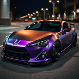 A stunning representation of a modified Toyota GT86, featuring a matte metallic dark purple body that radiates a sleek and modern vibe