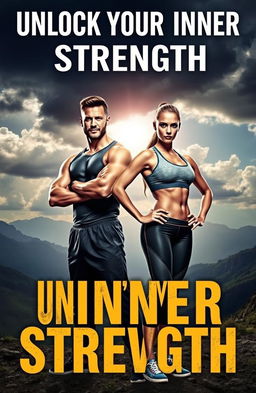 A powerful, motivational book cover featuring a strong man and woman standing confidently against a dramatic landscape backdrop