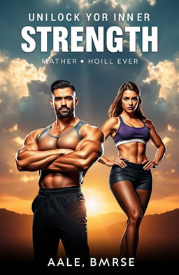A powerful, motivational book cover featuring a strong man and woman standing confidently against a dramatic landscape backdrop