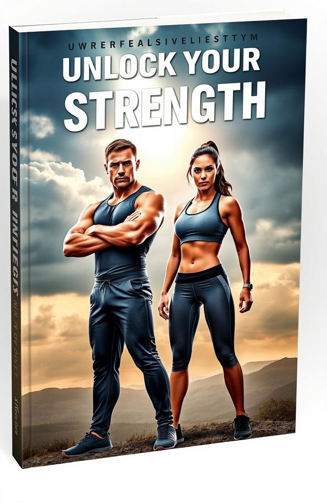 A powerful, motivational book cover featuring a strong man and woman standing confidently against a dramatic landscape backdrop