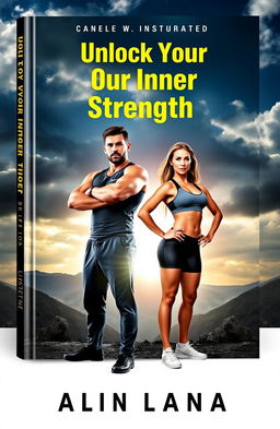 A powerful, motivational book cover featuring a strong man and woman standing confidently against a dramatic landscape backdrop