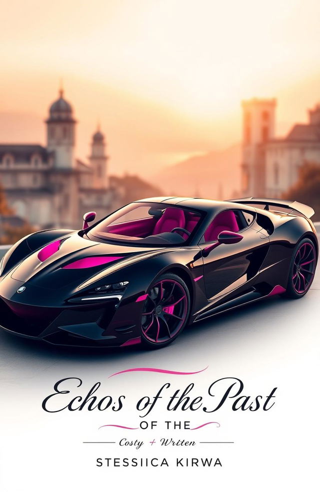 A sleek and modern sports car designed with a black base color featuring vibrant pink details and accents