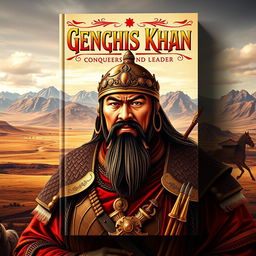 A captivating book cover design for a biography of Genghis Khan