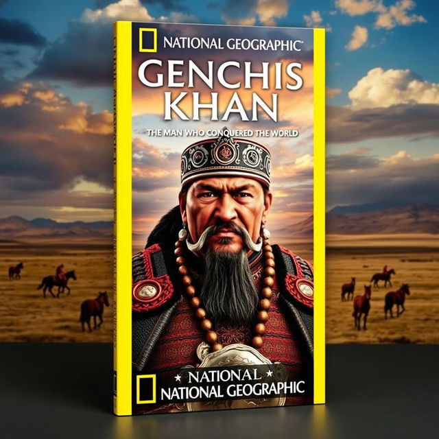 A visually striking National Geographic book cover for a biography of Genghis Khan