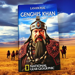 A visually striking National Geographic book cover for a biography of Genghis Khan