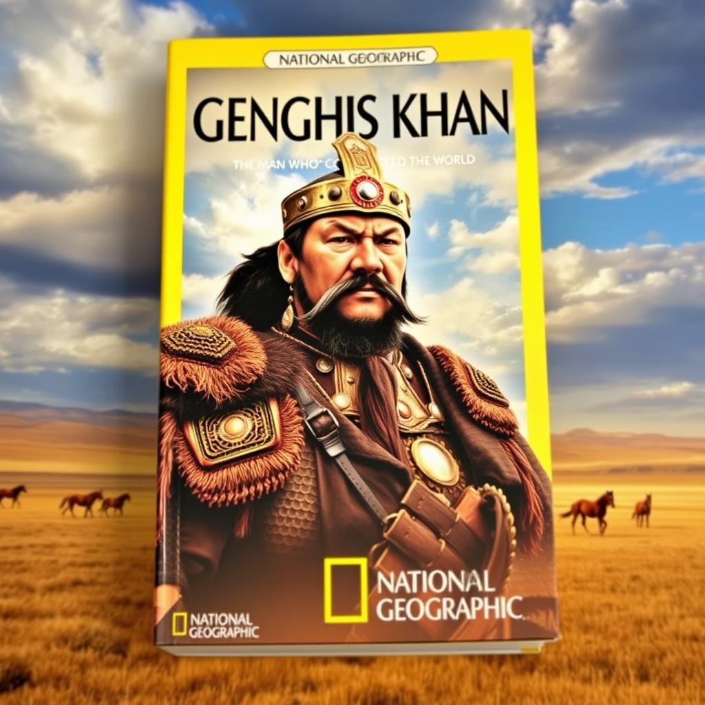 A visually striking National Geographic book cover for a biography of Genghis Khan