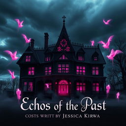 A hauntingly beautiful mansion set against a dark, stormy sky, embodying elements of horror fiction