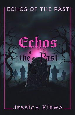 A chilling and atmospheric book cover design titled 'Echos of the Past' in the horror fiction genre, predominantly featuring black and pink colors