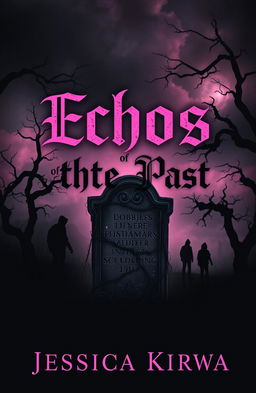 A chilling and atmospheric book cover design titled 'Echos of the Past' in the horror fiction genre, predominantly featuring black and pink colors