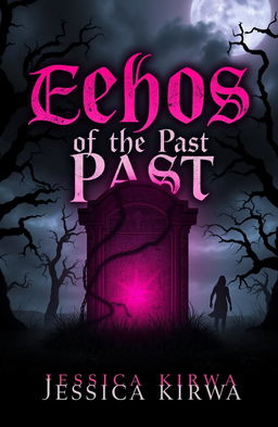 A chilling and atmospheric book cover design titled 'Echos of the Past' in the horror fiction genre, predominantly featuring black and pink colors