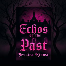 A chilling and atmospheric book cover design titled 'Echos of the Past' in the horror fiction genre, predominantly featuring black and pink colors