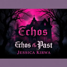 A chilling and atmospheric book cover design titled 'Echos of the Past' in the horror fiction genre, predominantly featuring black and pink colors