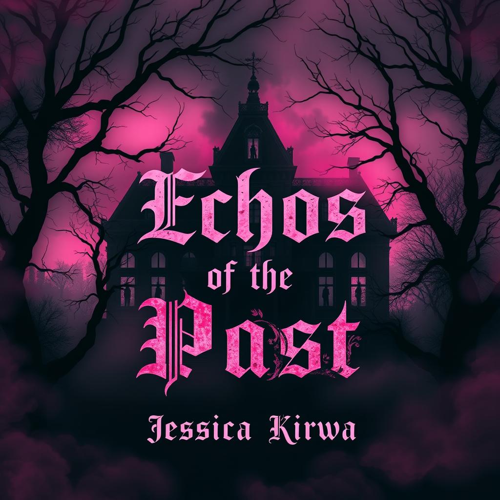 A chilling and atmospheric book cover design titled 'Echos of the Past' in the horror fiction genre, predominantly featuring black and pink colors