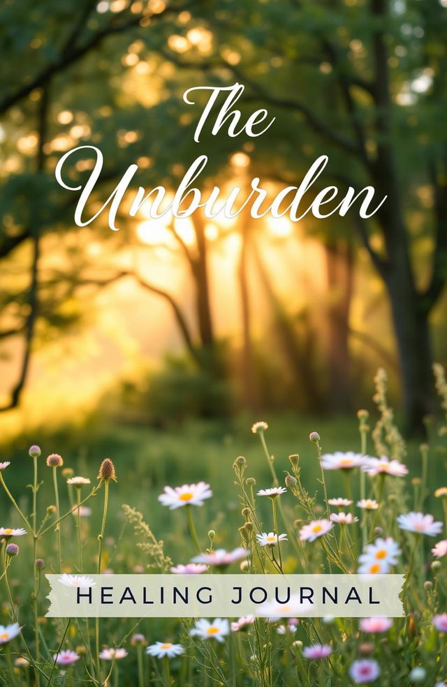 A beautifully designed cover for a healing journal titled 'The Unburden: Healing Journal'