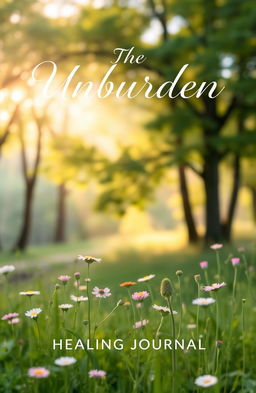 A beautifully designed cover for a healing journal titled 'The Unburden: Healing Journal'