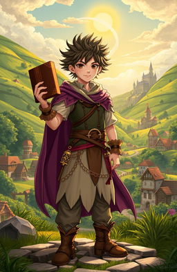 A young king of chaos, dressed in a whimsical fantasy outfit, stands in the vibrant medieval world of Kata