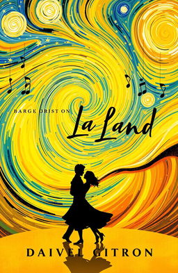 A stunning book cover design inspired by the story of La La Land, featuring elements of love, ambition, and jazz