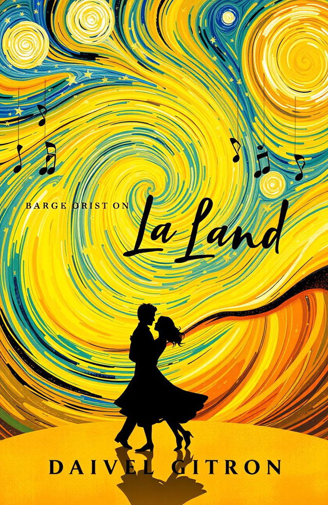 A stunning book cover design inspired by the story of La La Land, featuring elements of love, ambition, and jazz